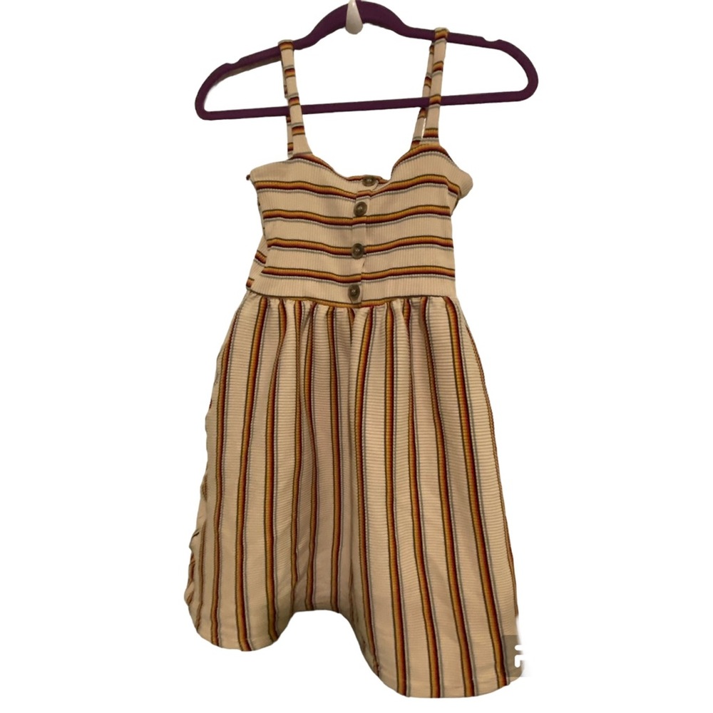 Chance Cream Striped Sleeveless Dress with Button Detail